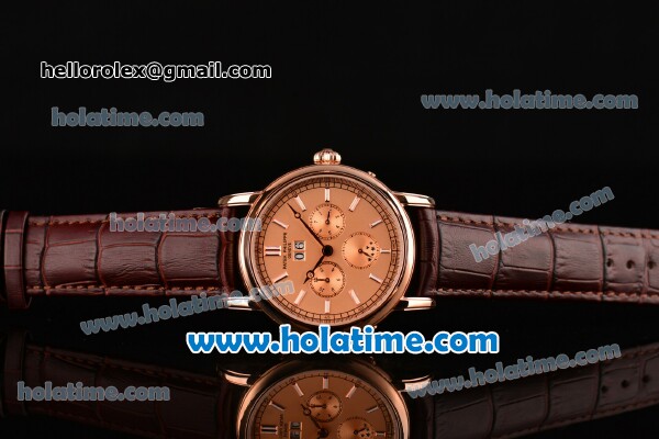 Patek Philippe Grand Complitcations Asia 2813 Automatic Rose Gold Case with Brown Leather Strap Rose Gold Dial and Stick Markers - Click Image to Close